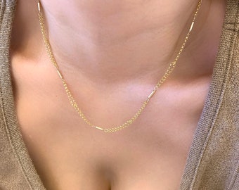 Gold knot rolo chain and short bar necklace (14K gold filled )