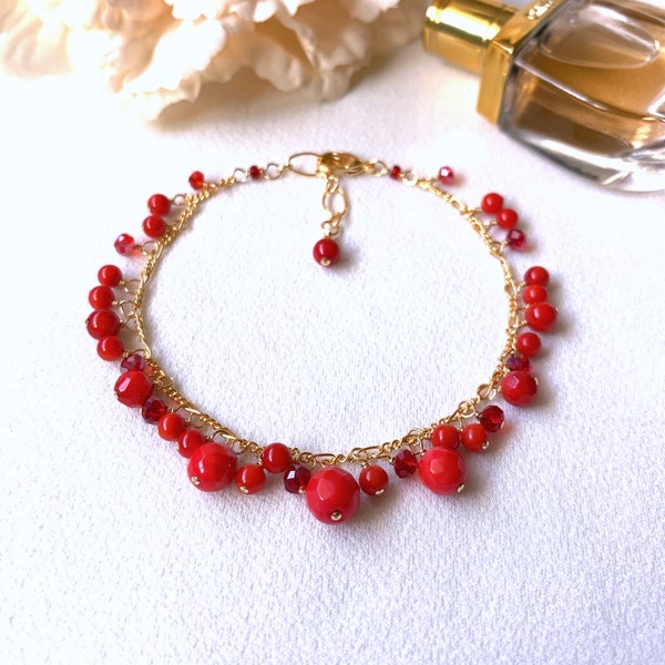 Hua hua red coral bracelet (14K gold filled / Red coral)