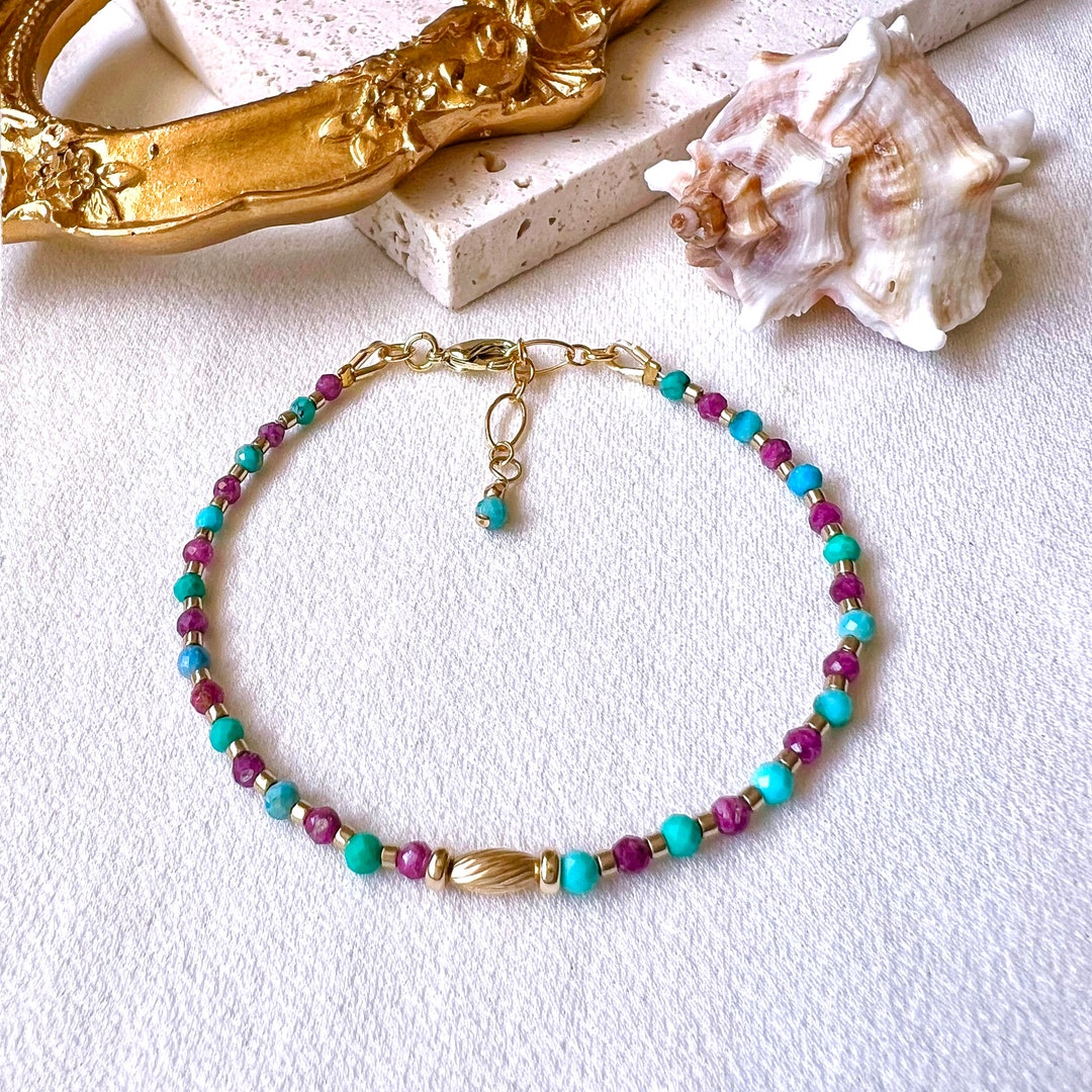 Ruby Abc Turquoise Beaded Bracelet 14K Gold Filled / Ruby / Turquoise ...