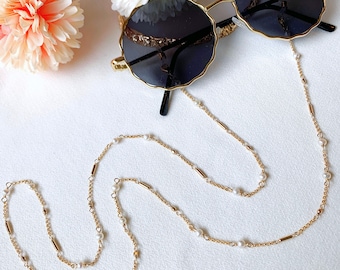 Amo white pearl glasses chain (14K gold filled / Genuine white pearl)