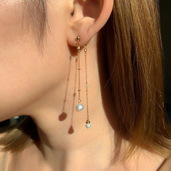 Potato pearl double strand back drop earrings (14K gold filled / Freshwater pearl)