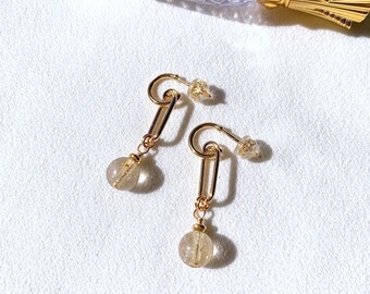 Gold rutilated quartz mauli dangle earrings (14K gold filled / Gold rutilated quartz)