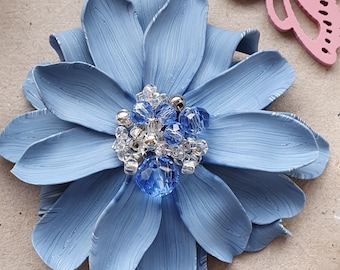 Blue flower brooch,  pin flower of the sea