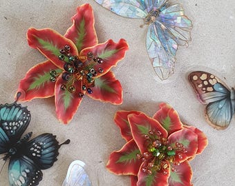 Broche de tulipán rojo y naranja, prendedor de tulipán