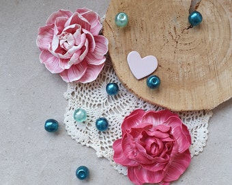 Ode to Love Pink Peony Brooch Duo, Polymer Clay Flower Pin, Realistic Floral Jewelry Set, Romantic Statement Accessory