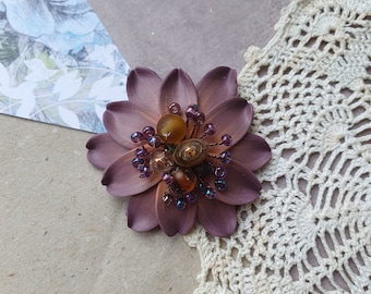 Violet chrysanthemum pin,  fantasy flower brooch