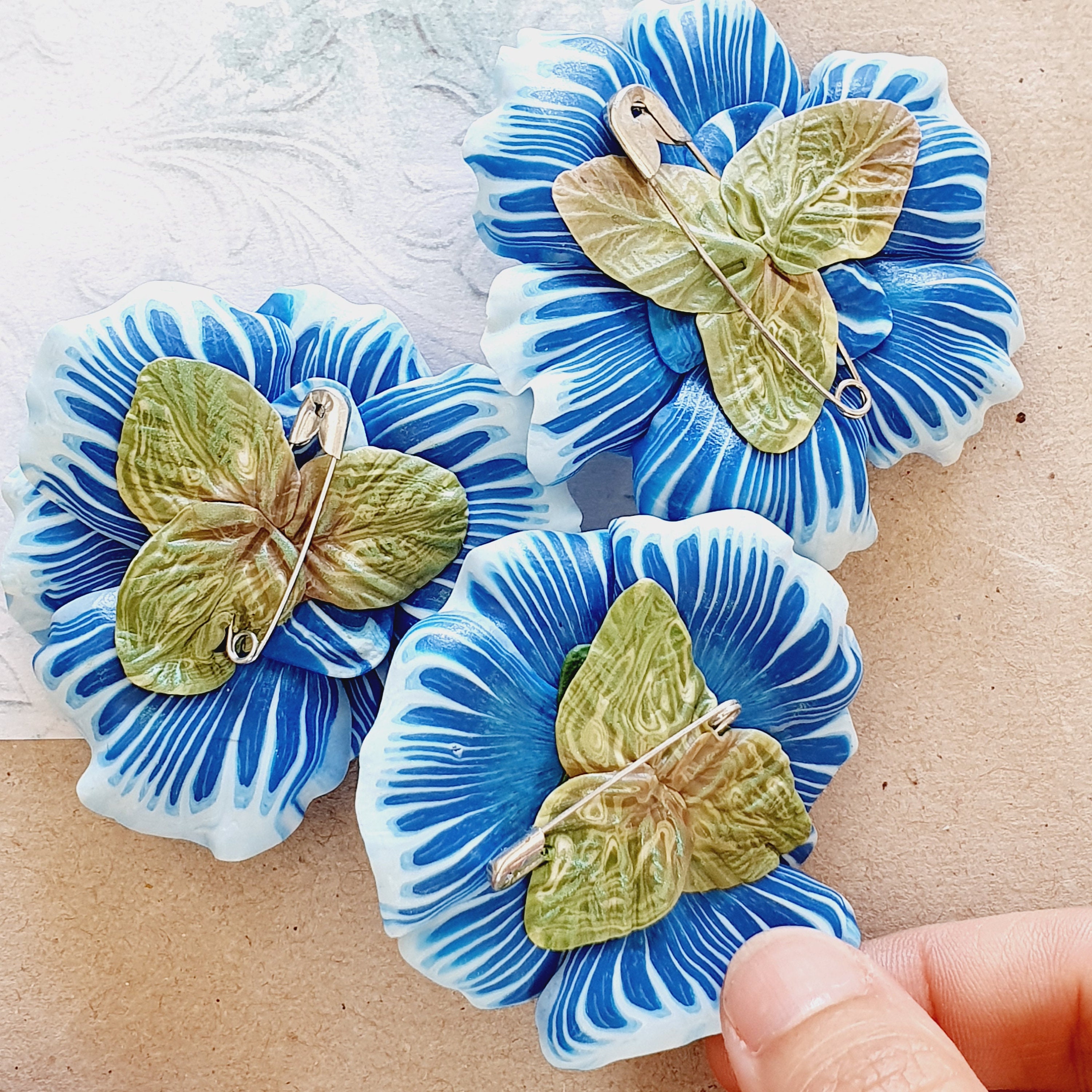 【Waviness】 Ocean Flower Brooch Sea Waves Flower in Blue, Flower Pin, Sеа Flower Brooch