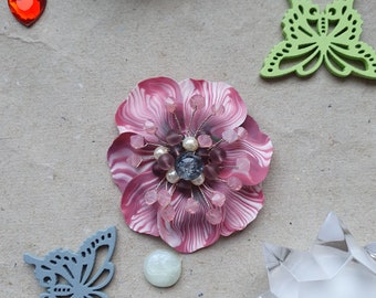 Pink fantasy flower, flower pin, striped flower