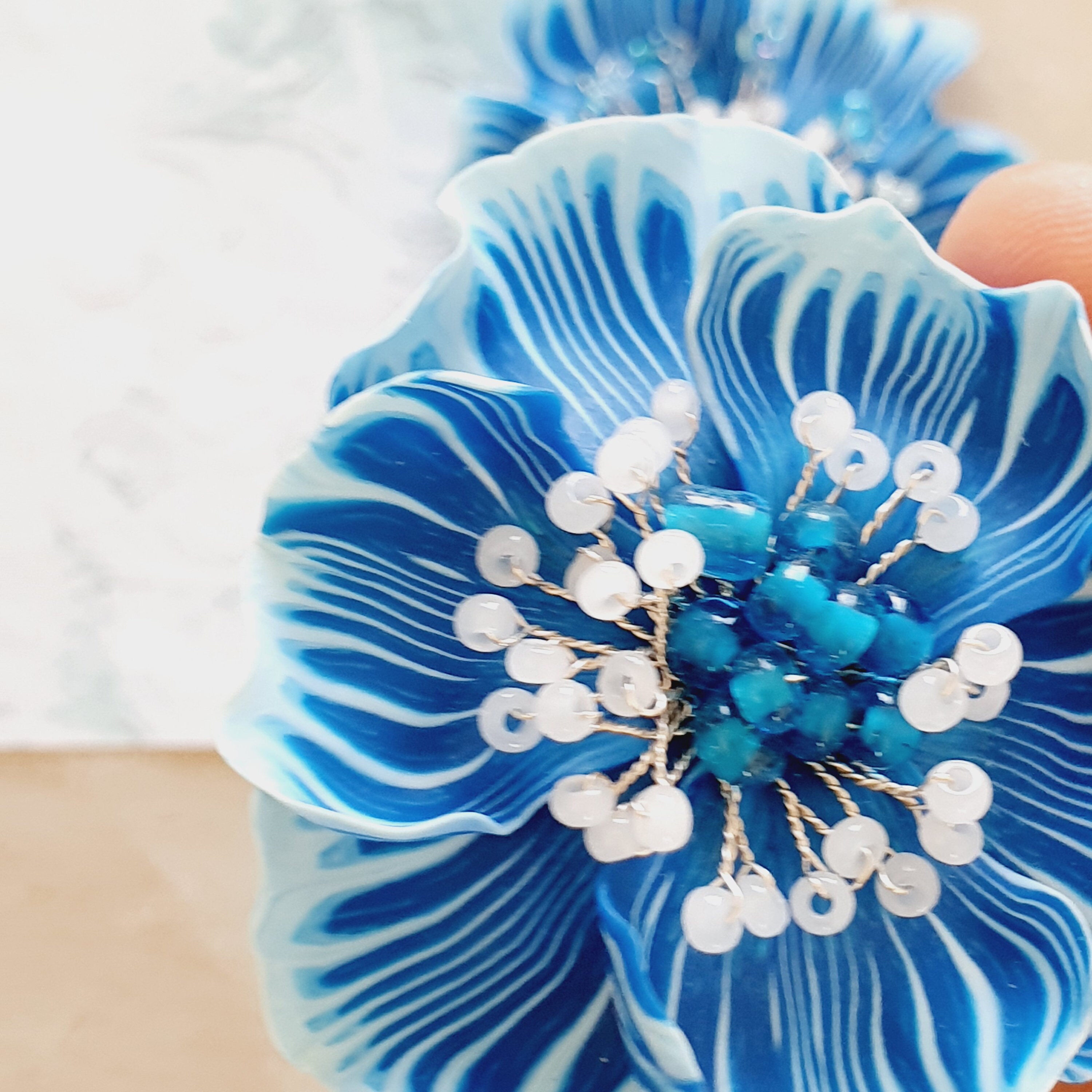 Sea Waves Flower in Blue, Flower Pin, Sеа Flower Brooch