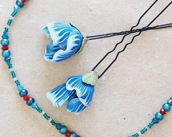 Sea Waves Flower in Blue, Flower Pin, Sеа Flower Brooch