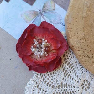 Fantasy flower pin, red flower brooch, v 23128