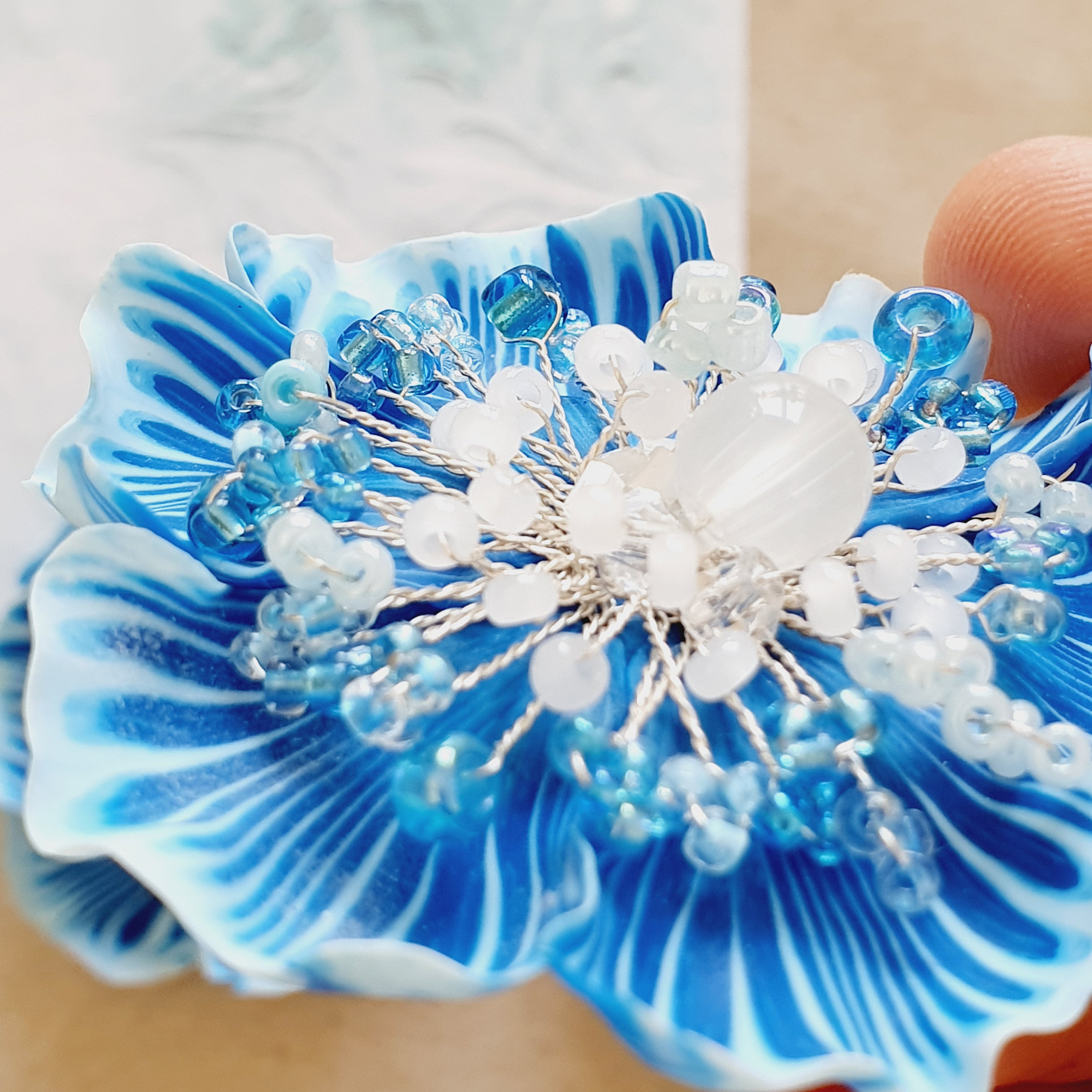【Waviness】 Ocean Flower Brooch Sea Waves Flower in Blue, Flower Pin, Sеа Flower Brooch