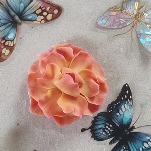 Camellia flower, pink flower pin,  orange flower brooch v250209