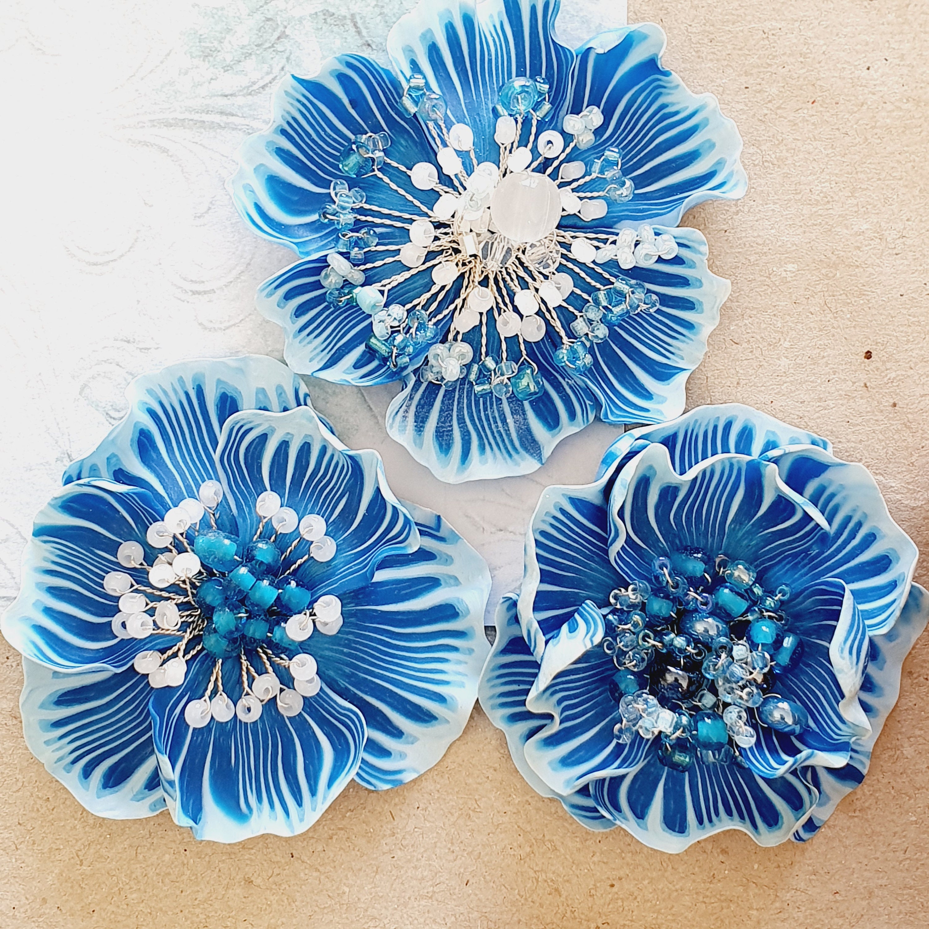 【Waviness】 Ocean Flower Brooch Sea Waves Flower in Blue, Flower Pin, Sеа Flower Brooch