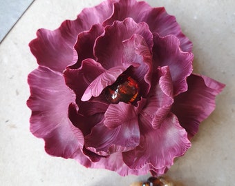 Dark peony brooch