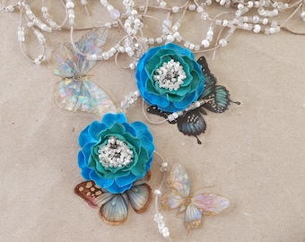 Ice Flower Polymer Clay Brooch, Fantasy Botanical Pin, Blue Gradient Wearable Art, Magical Jewelry