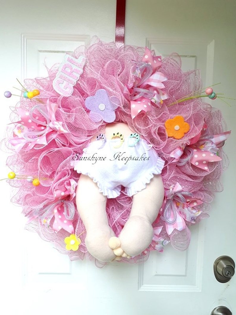 Baby Girl Deco Mesh Door Wreath Shower Gifts Image 0