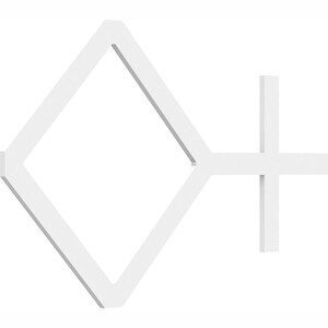 K&ouml;nnte beinhalten: Wei&szlig;e geometrische Wanddekoration mit einer Diamantform und einer Kreuzform.