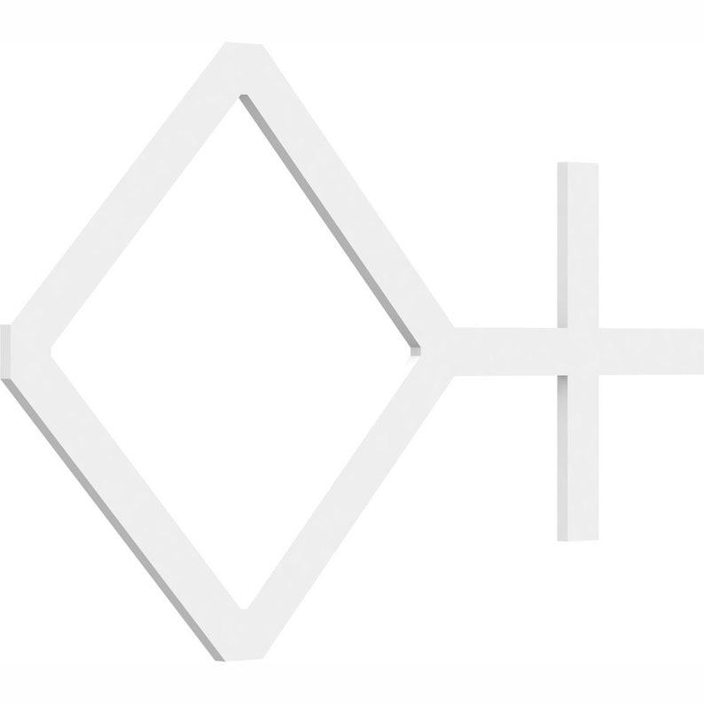 K&ouml;nnte beinhalten: Wei&szlig;e geometrische Wanddekoration mit einer Diamantform und einer Kreuzform.