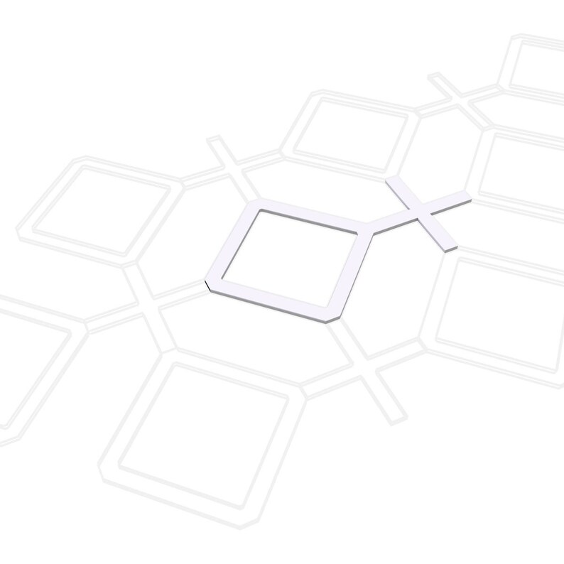 K&ouml;nnte beinhalten: Abstraktes geometrisches Muster mit einer wei&szlig;en, dreidimensionalen quadratischen Form in der Mitte. Das Muster besteht aus einer Reihe verbundener Quadrate, die ein wabenartiges Design bilden.