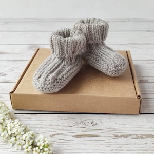 Newborn baby socks merino wool knitted, first baby booties gender neutral