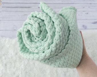 Mint Green Merino Wool Knit Baby Blanket: Soft Plaid