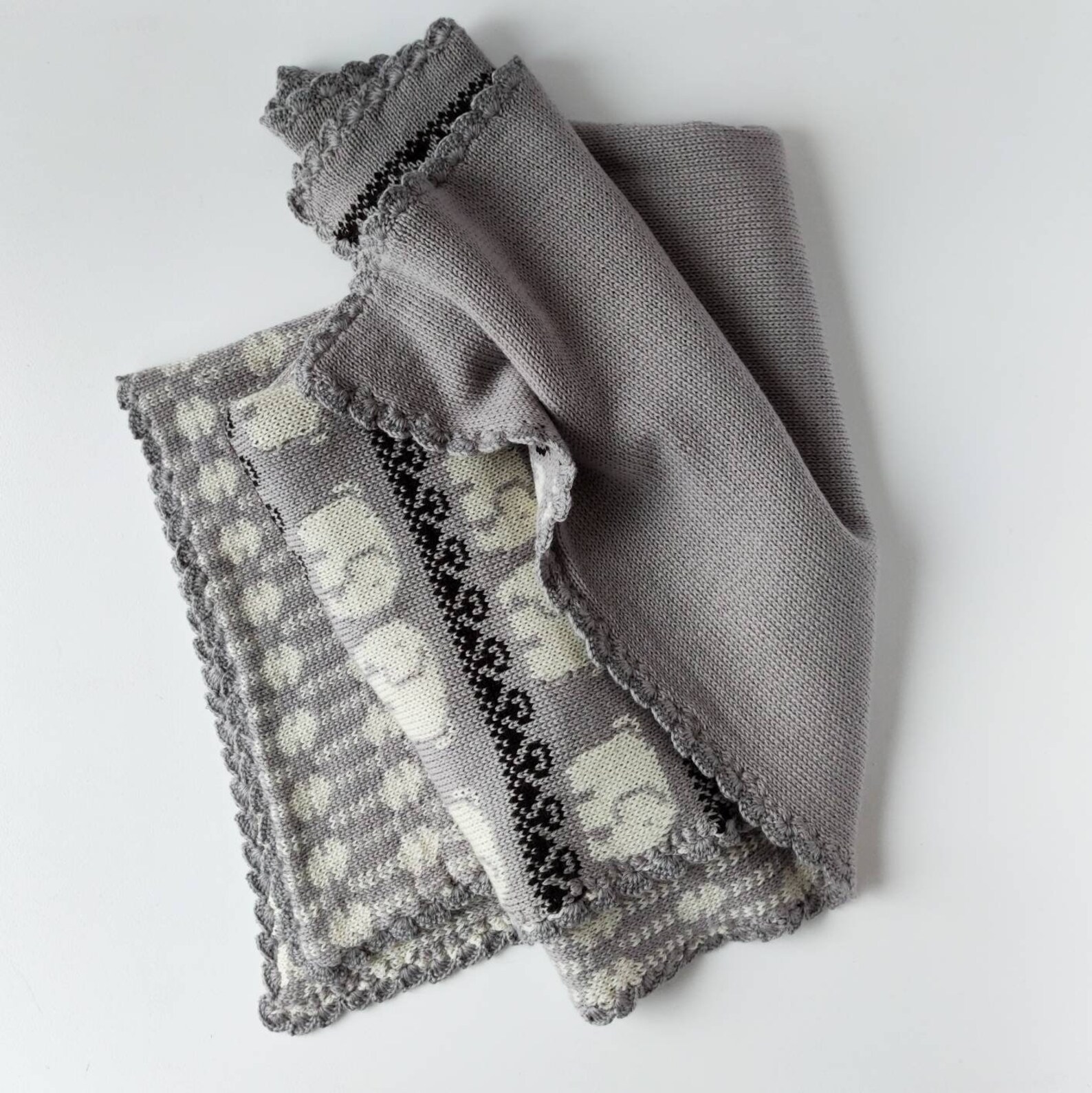 Gray Baby Blanket With Elephants for Boys and Girls Double Etsy