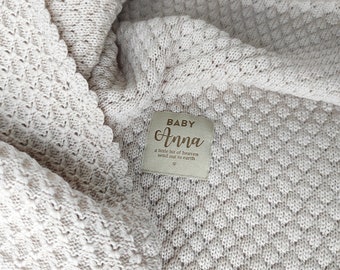 Manta de bebé personalizada de lana merino, manta de cochecito de bebé personalizada con nombre