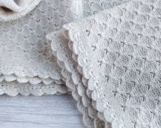 Knit Baby Blanket Cashmere and Merino Wool Blend, Gender Neutral Baby