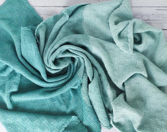 Soft merino wool baby blanket, knit afghan blanket for ocean nursery