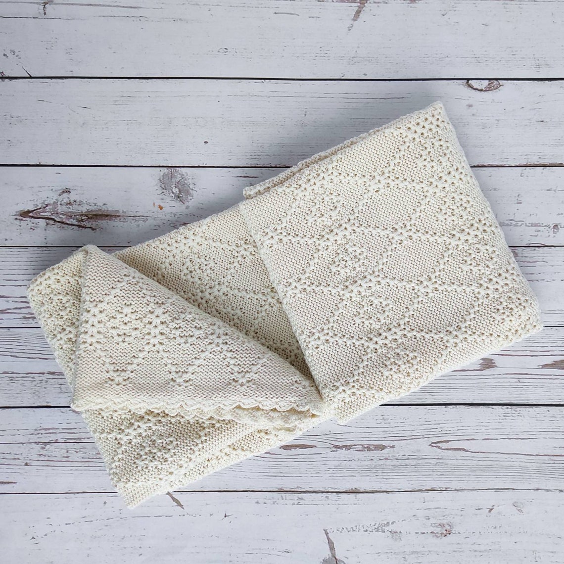 Cream baby blanket knitted diamond merino wool baby blanket Etsy