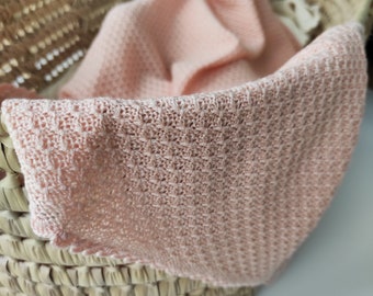 Peach baby girl blanket light and soft merino wool and silk knitted for summer, luxury baby girl gift