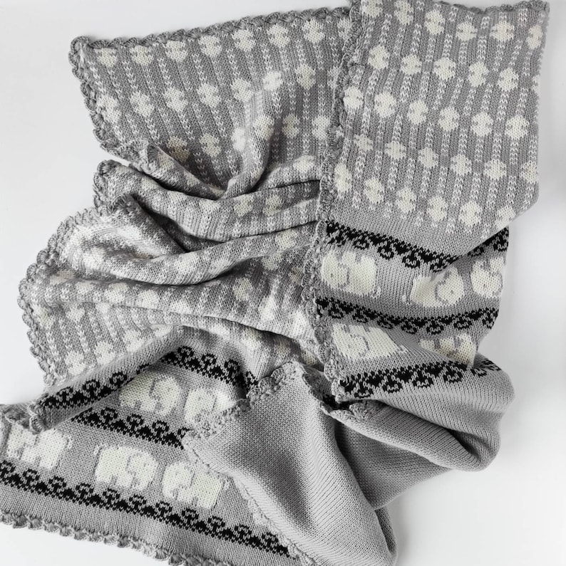 Gray Baby Blanket With Elephants for Boys and Girls Double Etsy