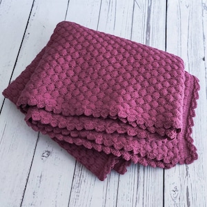 Purple baby blanket wool knitted for baby girl nursery