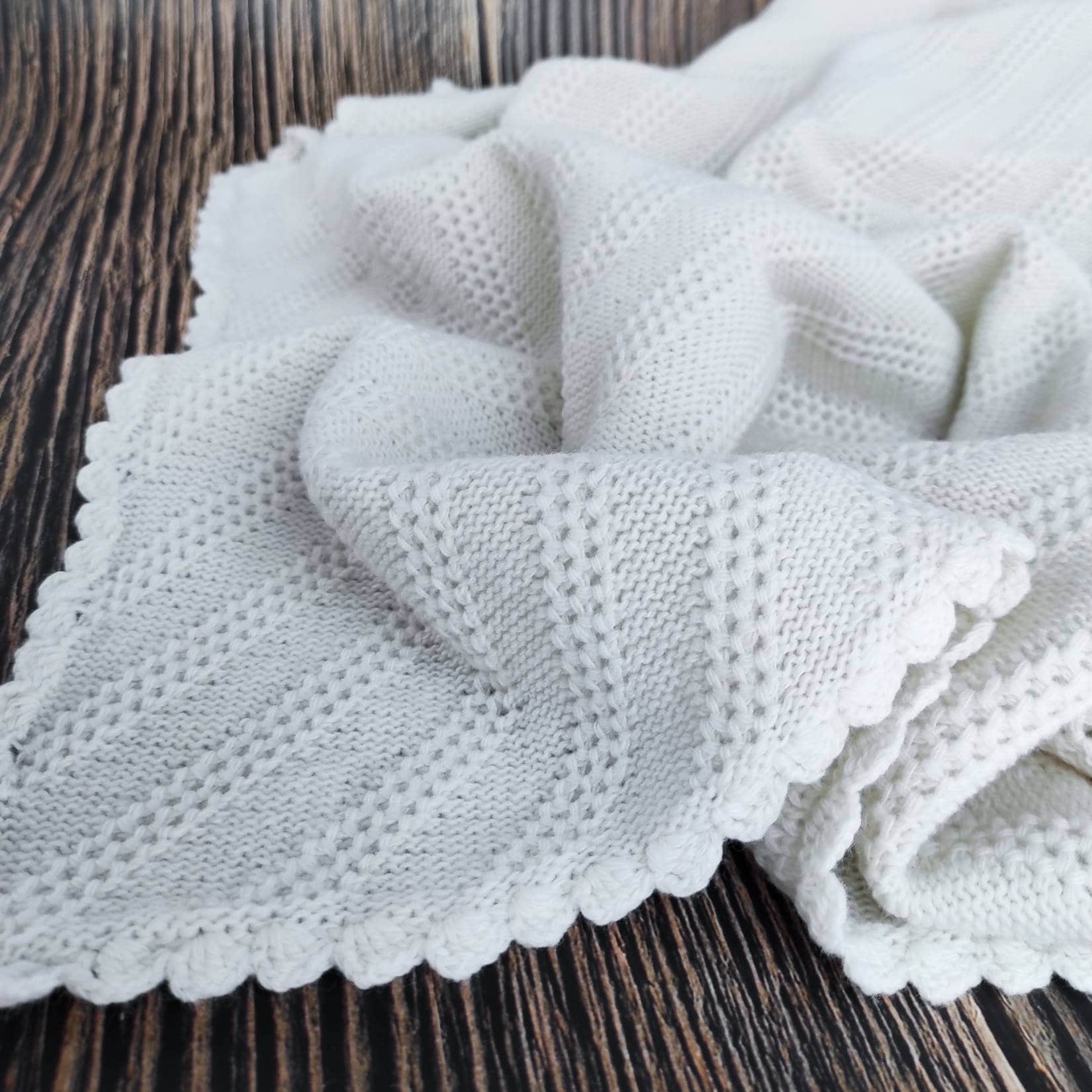 Baby Girl Blanket Knitted Merino Wool Baby Blanket White Cozy Etsy UK