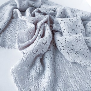 Luxury heirloom baby blanket pointelle knit of soft merino wool, baby girl or baby boy summer blanket
