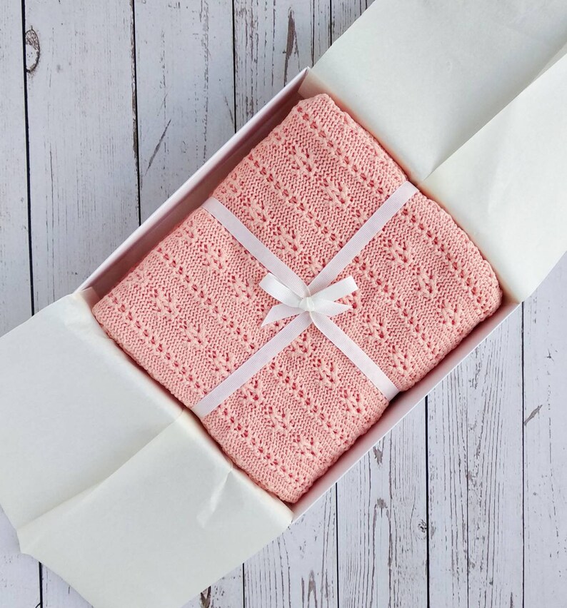 Knitted baby blanket cotton Peach baby girl blanket for Etsy