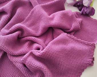 Pink baby girl blanket merino wool knit baby blanket for bright nursery, baby shower gift