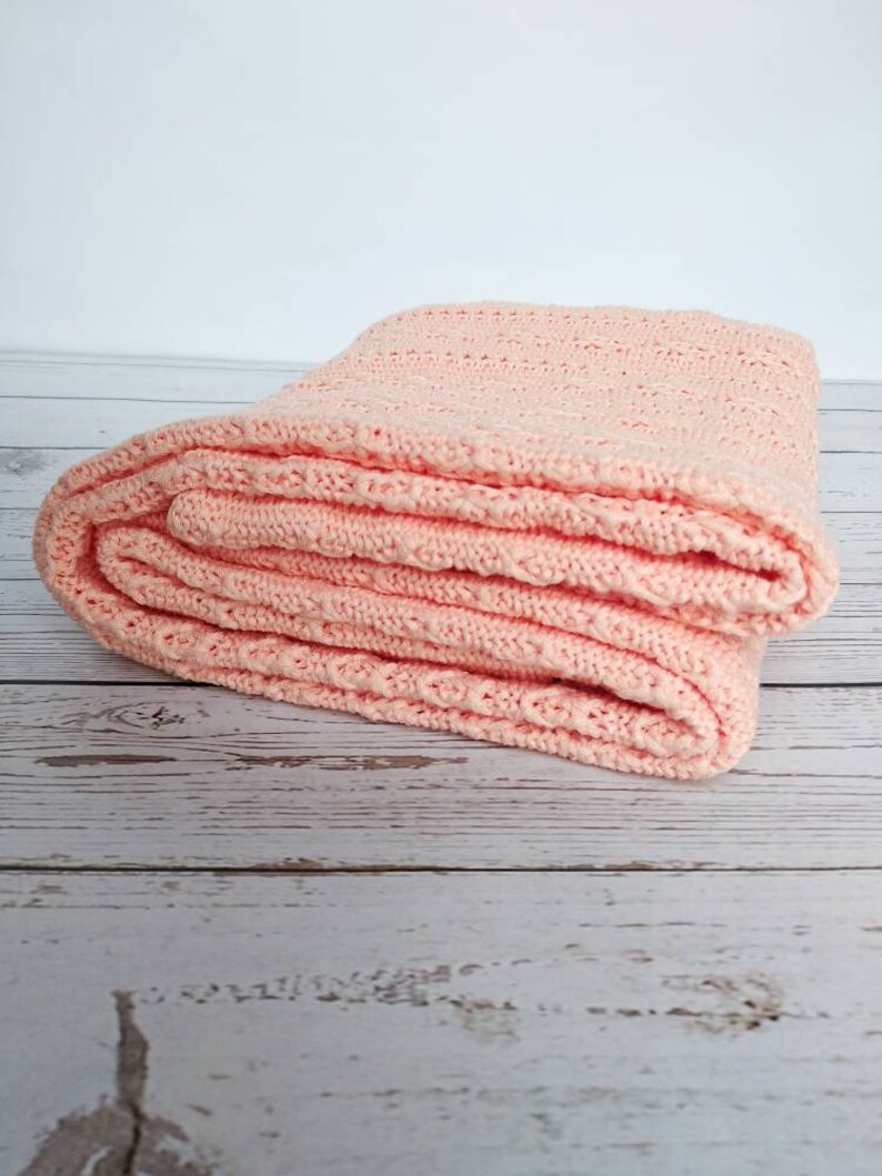 Knitted baby blanket cotton Peach baby girl blanket for Etsy