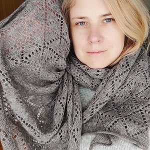 Brown lace knit shawl for women, mohair shoulder wrap shawl