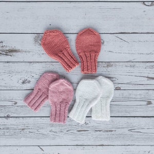 Infant mittens knitted for girl, merino wool baby mittens thumbless