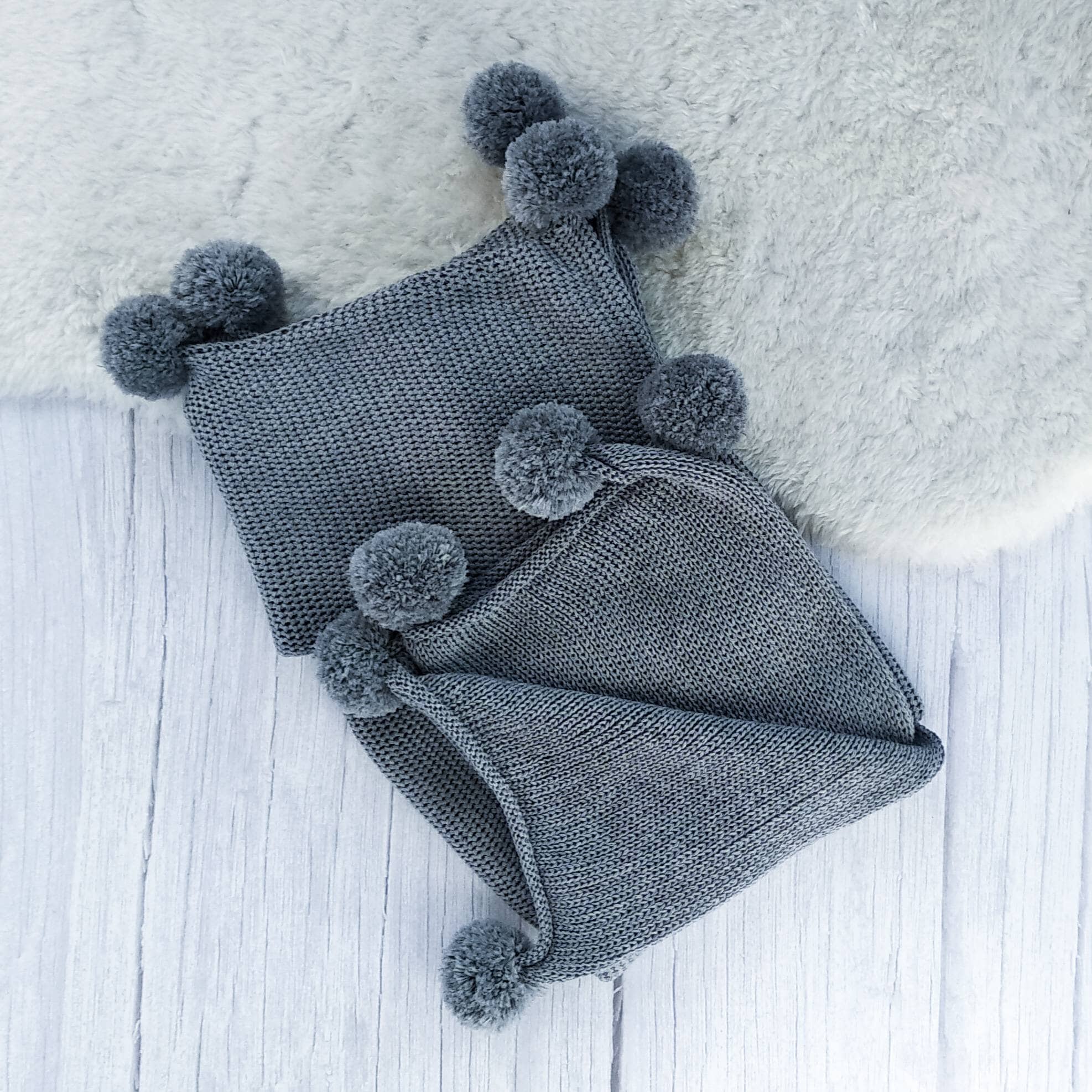 Knitted Baby Blanket With Pom Pom Soft Merino Wool Baby Etsy