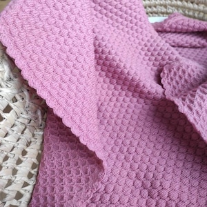 Pink Merino Wool Knit Baby Blanket: Crochet Edges