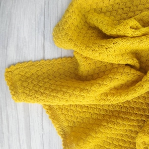Yellow Wool Baby Blanket: Hand-Knitted Crochet Edge Throw