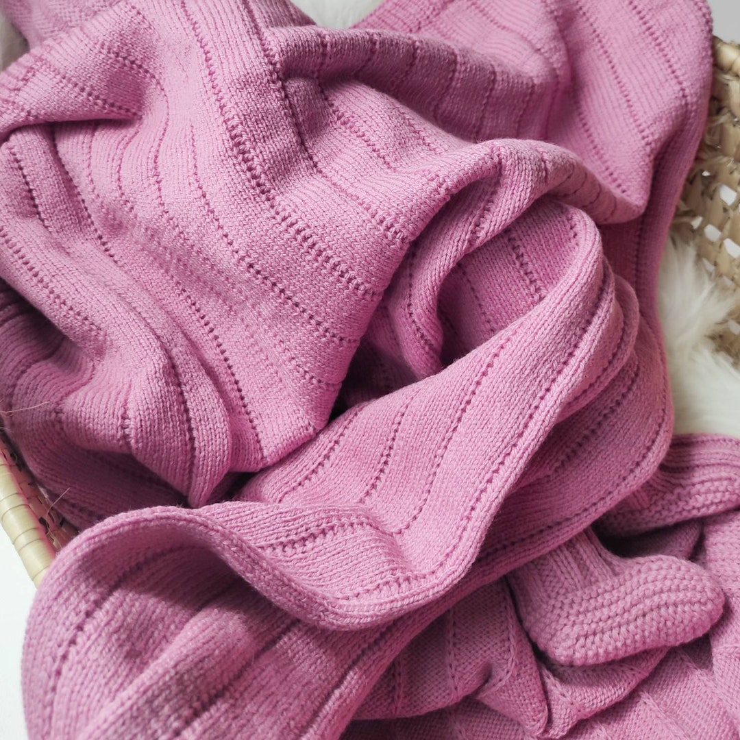 Pink Baby Girl Stroller Blanket Wool Knit, Baby Blanket With Textured