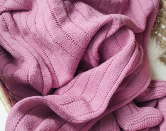 Pink Merino Wool Baby Blanket: Textured Knit Stroller Blanket