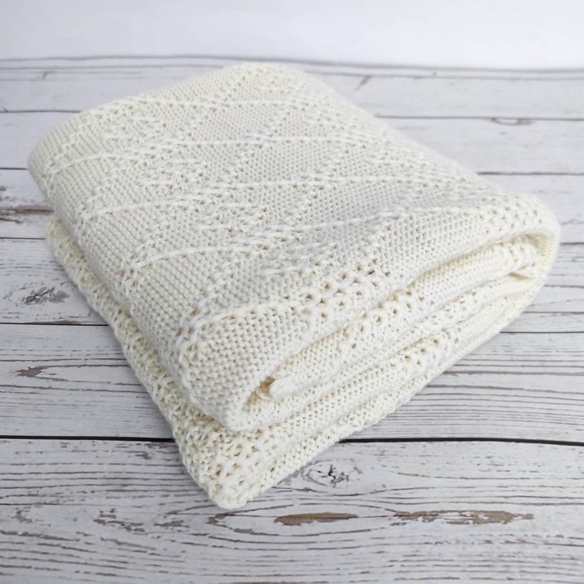 Cream Baby Blanket Knitted Diamond Merino Wool Baby Blanket Etsy UK