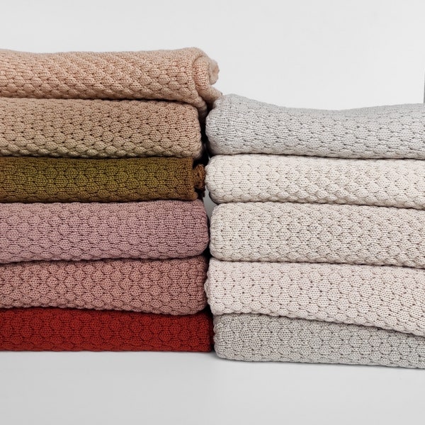 Brown baby blanket merino wool knit for gender neutral newborn baby nursery