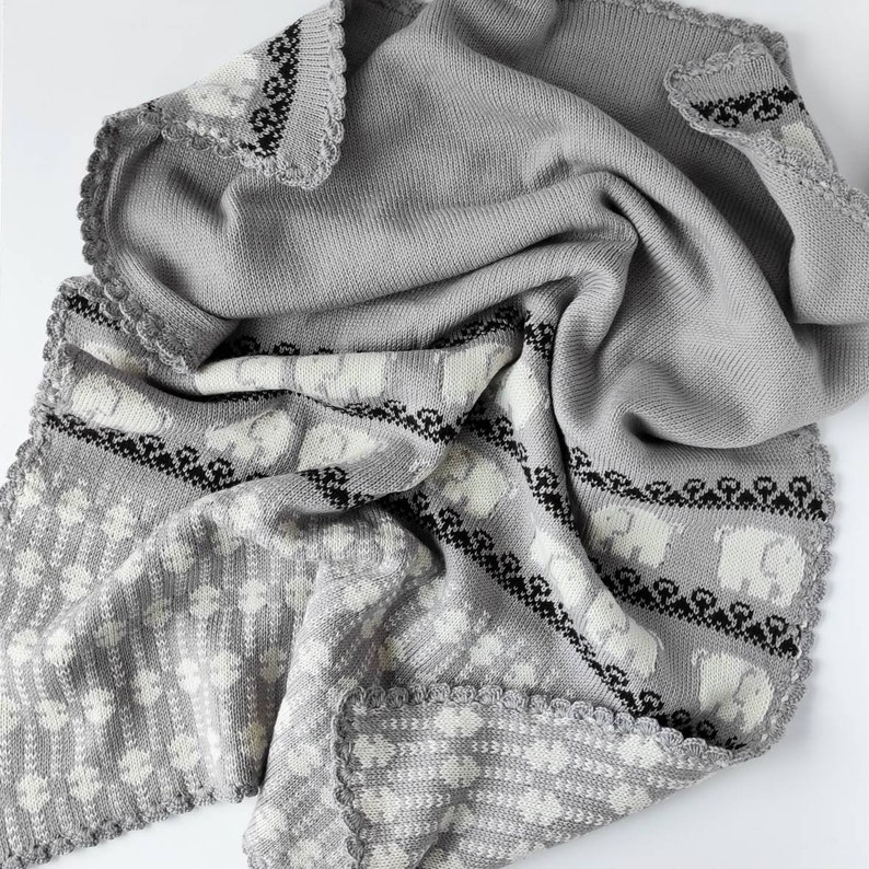 Gray Baby Blanket With Elephants for Boys and Girls Double Etsy
