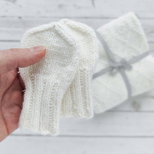 Guanti per neonati in maglia, guanti bianchi senza pollice in lana merino